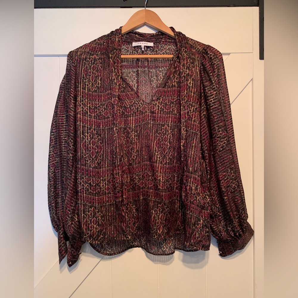 Frame sheer long sleeved sheer blouse women size small